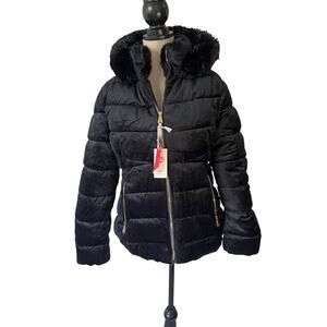 Red Marine Amsterdams Blauw faux fur lined Hooded puffer Jacket Black sz Large